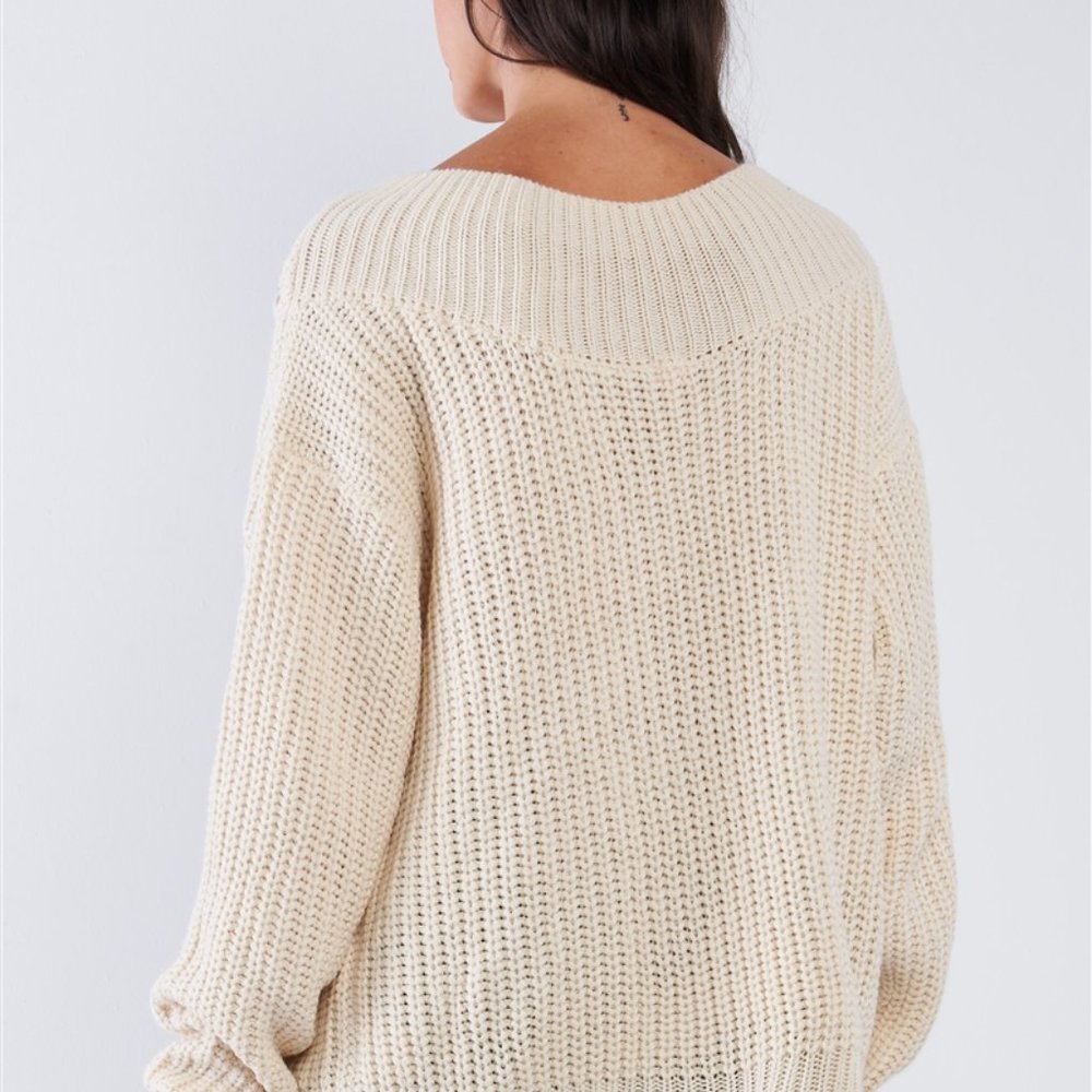 Oversized Cream Sweater with knit lacing NWT - Picture 2 of 3